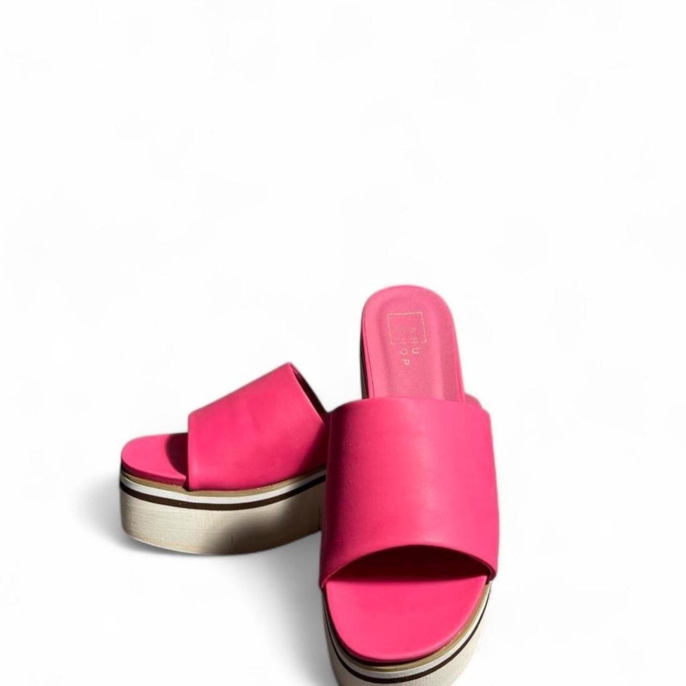 Shu Shop Jade Hot Pink Platform Slide Sandals Womens 8 Chunky Striped Sole Pink